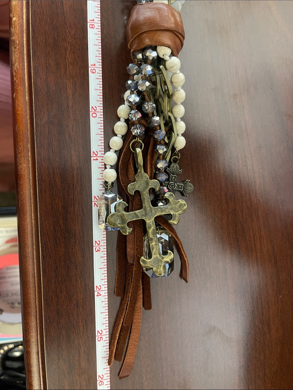Boutique Multi-Strand Cream, Bronze & Grey Cross Necklace (NWT) and Bracelet - Picture 2 of 5